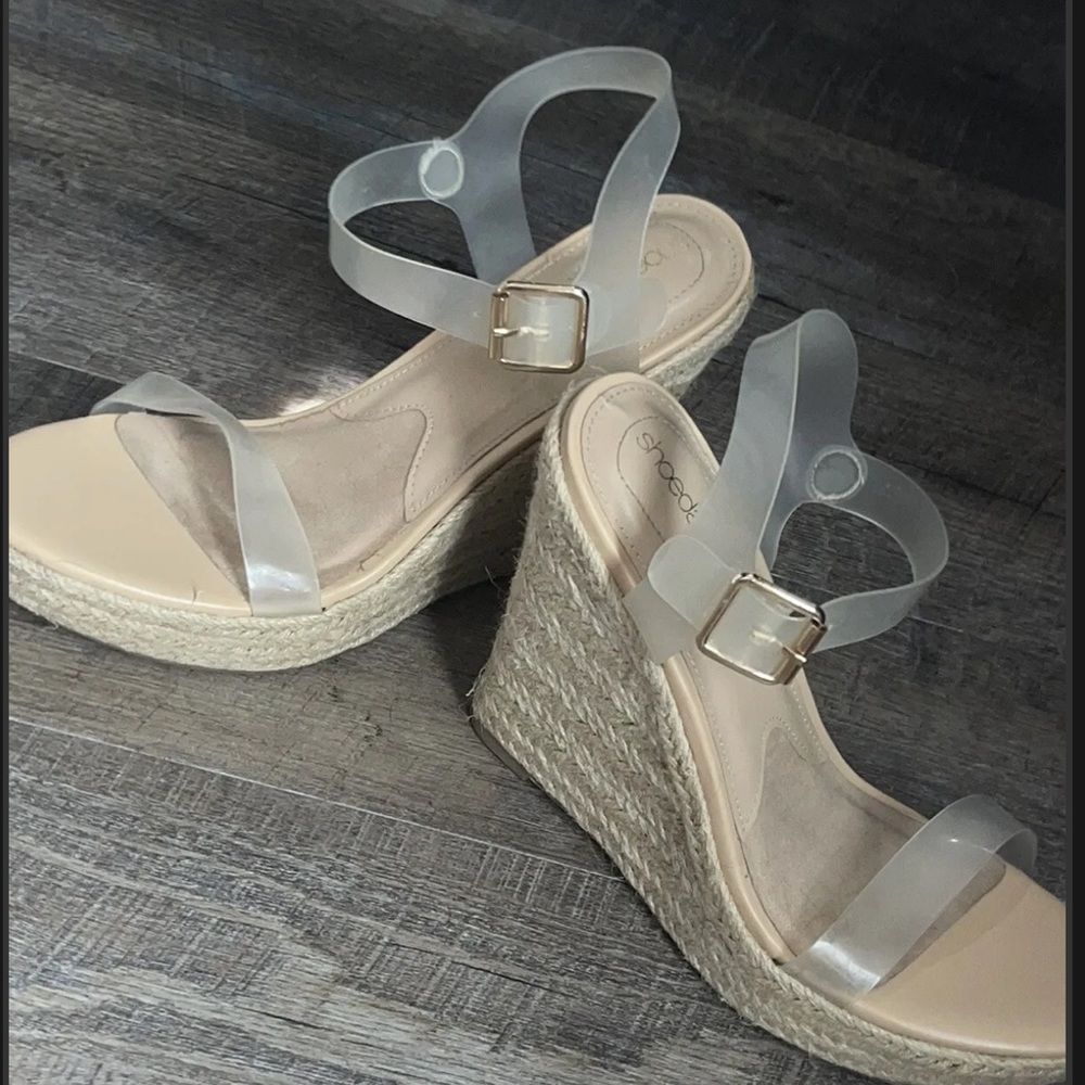 Clear strapped wedges